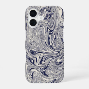 Coque iPhone 16 Tourbillon de marbre bleu et blanc élégant