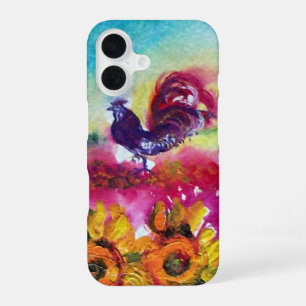 COQUE iPhone 16 TOURNESOLS ET COQ NOIR