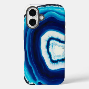 Coque iPhone 16 Tranche d'Agate Bleue   Abstrait