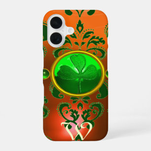 COQUE iPhone 16 TRÈFLE DE LA SAINT PATRICK ORANGE VERT DAMAS MONOG