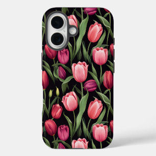 Coque iPhone 16 Tulipe Apple florale rose et rouge