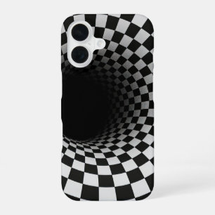 Coque iPhone 16 Tunnel d'illusion optique en noir et blanc