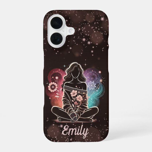 Coque iPhone 16 Une femme sereine dans un rêve cosmique (Verso)