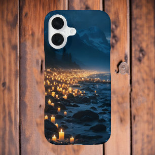 Coque iPhone 16 Une mer de lumières de bougies sur la plage dans l