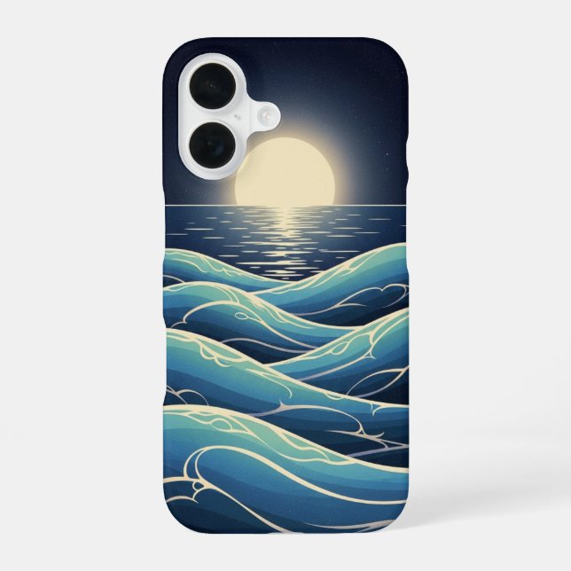Coque iPhone 16 Vagues Lunaires Rétro (Verso)