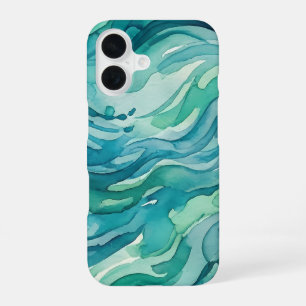 Coque iPhone 16 Vagues océaniques à l'aquarelle sarcelle