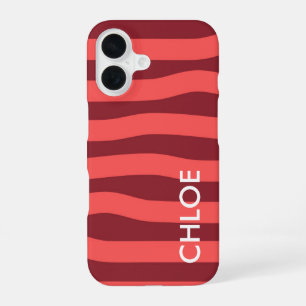 Coque iPhone 16 Vagues rayures rouge rose moderne Nom