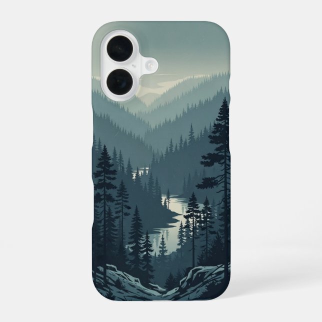 Coque iPhone 16 Vallée Rétro de Pins (Verso)