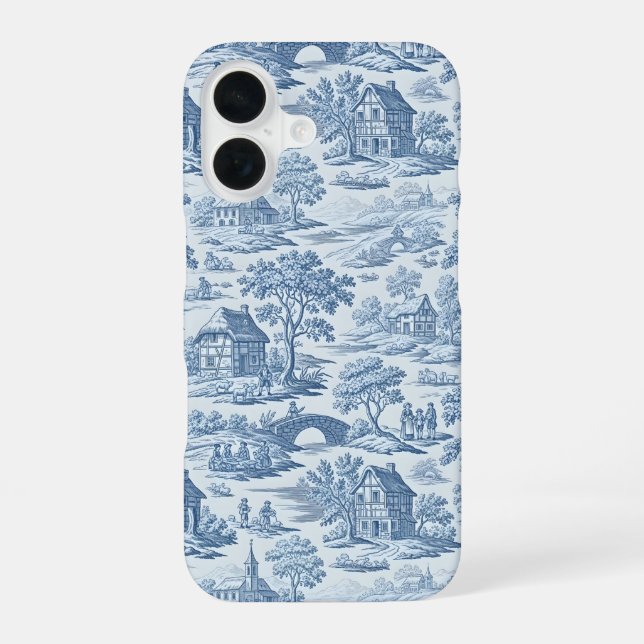 Coque iPhone 16 Village Blue Toile (Verso)
