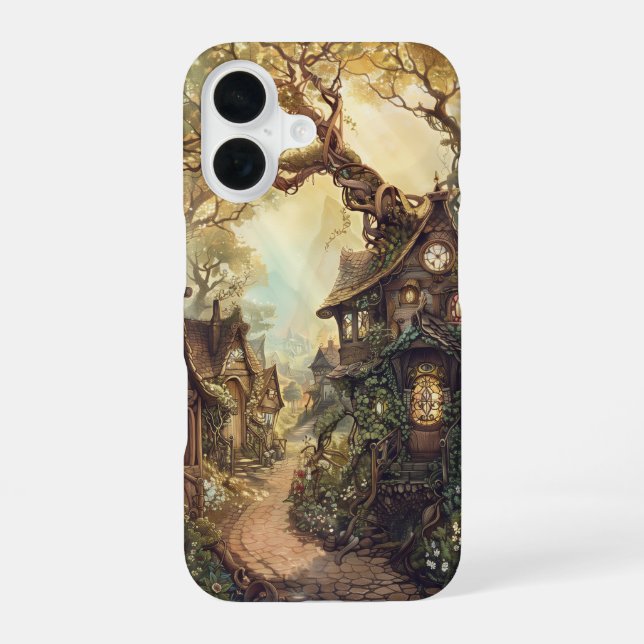 Coque iPhone 16 Village forestier enchanté (Verso)