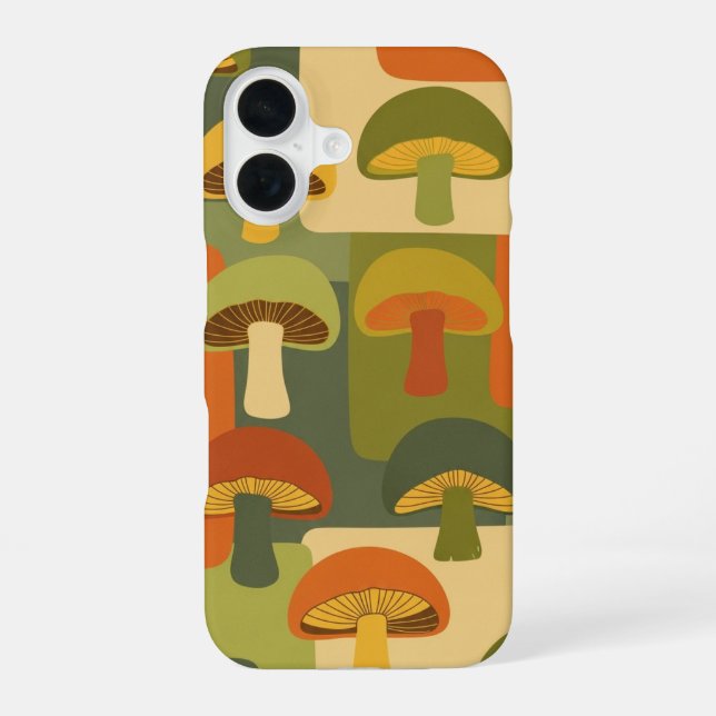 Coque iPhone 16 Vintage Stylized Mushroom Pattern (Verso)