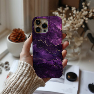 Coque iPhone 16 Violet Obscura Luxe Marbre Deep Purple Or