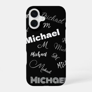 Coque iPhone 16 Votre nom et monogramme motif personnalisé noir