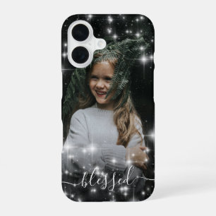 Coque iPhone 16 Votre photo bénie entourée d'étoiles scintillantes