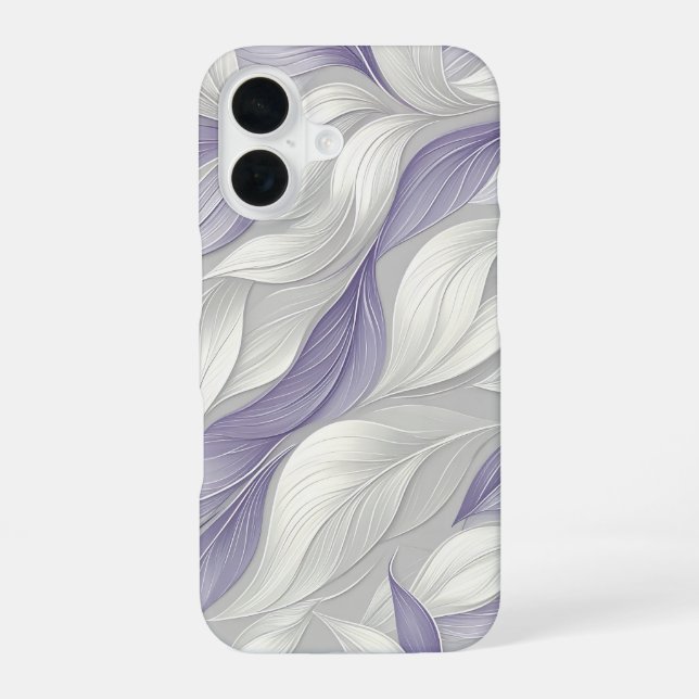 Coque iPhone 16 White Purple Leaf Elegant Pattern (Verso)