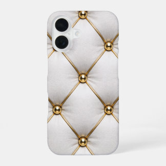 Coque iPhone 16 White Quilted Leather & Gold Studs Phone Case