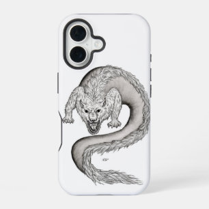 Coque iPhone 16 Wolfdragon design noir et blanc