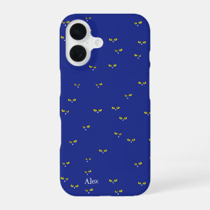 Coque iPhone 16 Yellow Cat Eyes on Blue