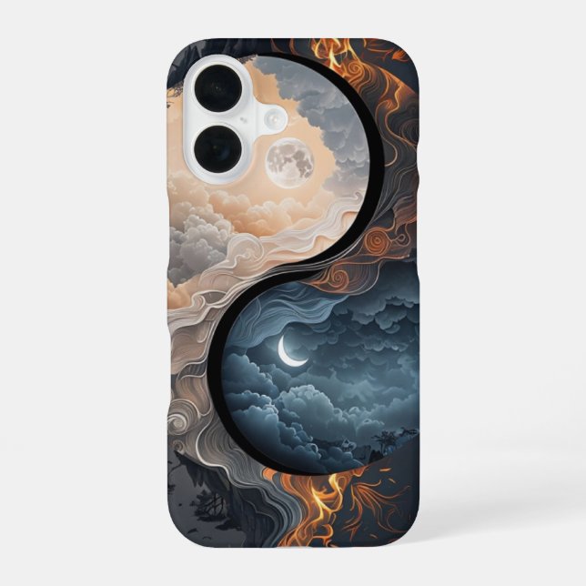 Coque iPhone 16 Ying yang jour et nuit (Verso)