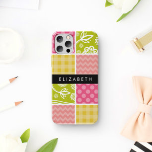 Coque iPhone 16 Zigzag, Chevron, Pois, En vichy, Votre Nom
