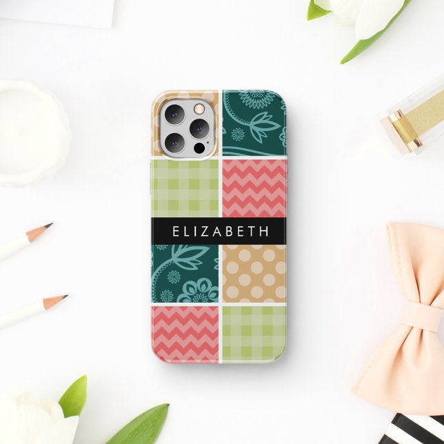 Coque iPhone 16 Zigzag, Chevron, Vichy, Points, Votre Nom (Créateur téléchargé)