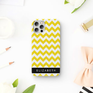 Coque iPhone 16 Zigzag Jaune, Chevron Jaune, Votre Nom