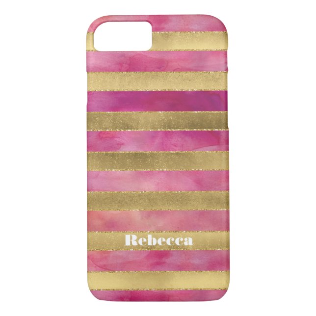 Coque iPhone 7 | FAUX Gold Foil Stripes Aquarelles (Dos)