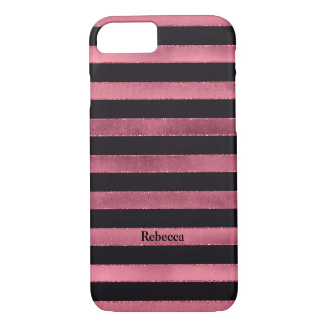 Coque iPhone 7 | FAUX rose | Bandes noires (Dos)