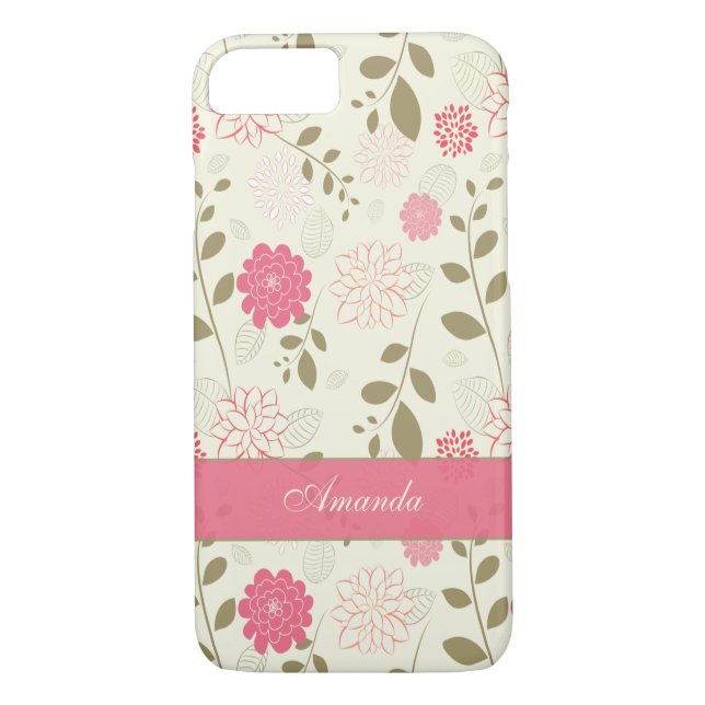 Coque iPhone 7| Fleurs, Feuilles| Ivoire vert rose (Dos)