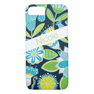 Coque iPhone 7 Fleurs lunaires Vert bleu