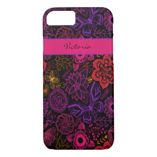 Coque iPhone 7 Fleurs Papillons pourpres