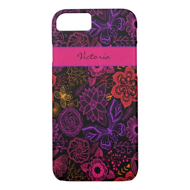 Coque iPhone 7 | Fleurs | Papillons pourpres (Dos)