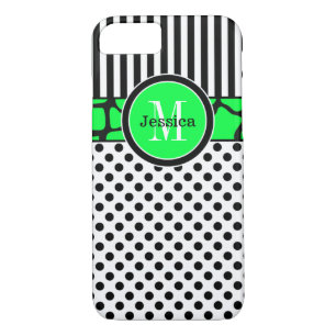 Coque iPhone 7   Rayures, points   Lime vert