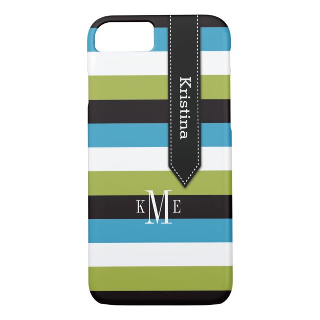 Coque iPhone 7 | Tracées | Bleu vert noir blanc (Dos)