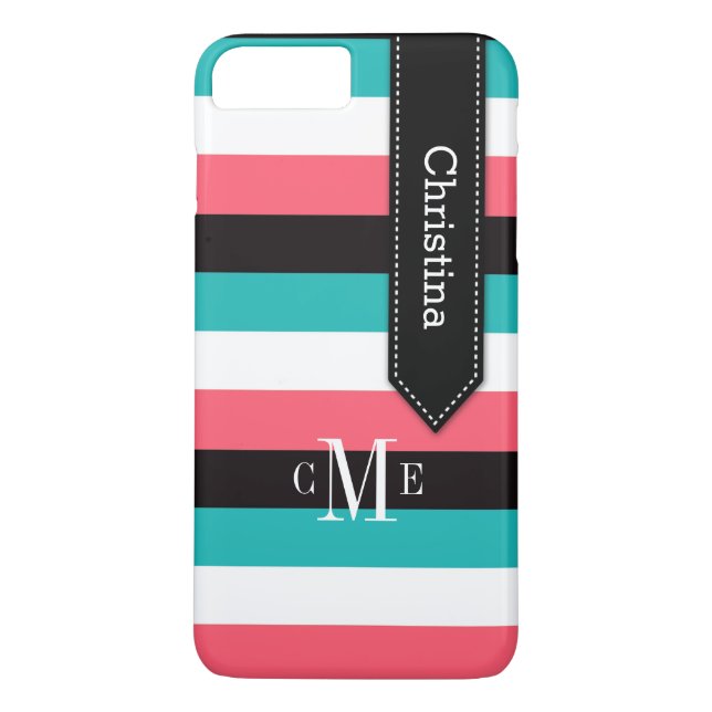 Coque iPhone 7 | Tracées | Turquoise, Corail, Noir (Dos)
