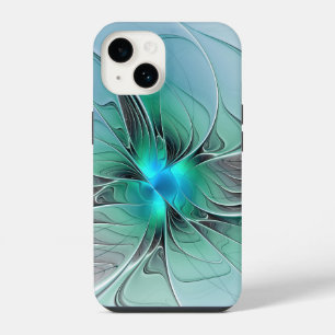 Coque Pour iPhone 14 Abstrait avec bleu, art fractal moderne