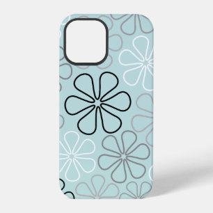 Coque iPhone 12 Pro Abstrait Big Flower Outlines BWG+Duck Egg Blue