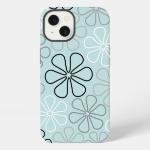 Etui iPhone 13 Abstrait Big Flower Outlines BWG+Duck Egg Blue
