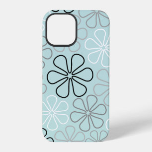 Coque iPhone 12 Pro Abstrait Big Flower Outlines BWG+Duck Egg Blue
