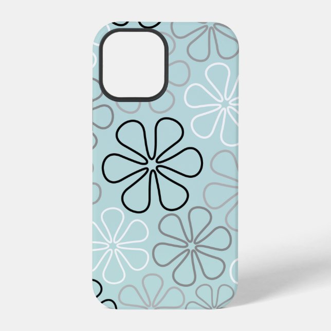 Coque iPhone Abstrait Big Flower Outlines BWG+Duck Egg Blue (Verso)