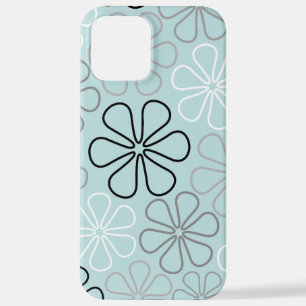 Coque iPhone 12 Pro Max Abstrait Big Flower Outlines BWG+Duck Egg Blue