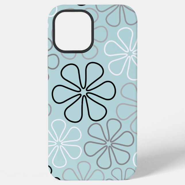 Coque iPhone Abstrait Big Flower Outlines BWG+Duck Egg Blue (Verso)