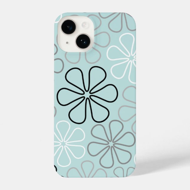 Coque iPhone Abstrait Big Flower Outlines BWG+Duck Egg Blue (Verso)