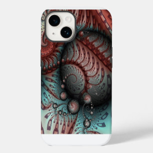 Coque Pour iPhone 14 Abstrait Fantaisie Vive Art Fractal Brun Bleu