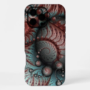 Coque iPhone 16 Pro Max Abstrait Fantastique Vivid Art Fractal Brun Bleu