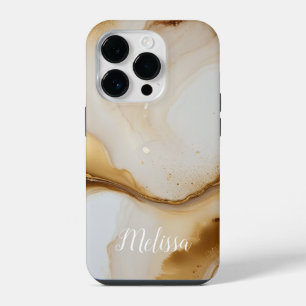Coque Pour iPhone 14 Plus Abstrait Fluid Navy Beige Gold Personnalisez le no