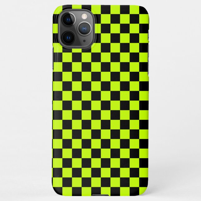 Coque iPhone Acid green black checkerboard pattern (Dos)
