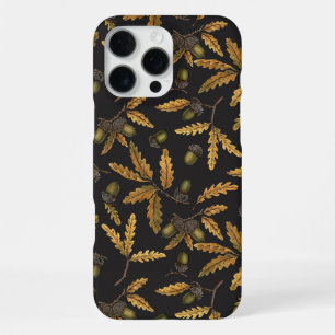 Coque iPhone 16 Pro Max Acornes et feuilles de chêne sur noir