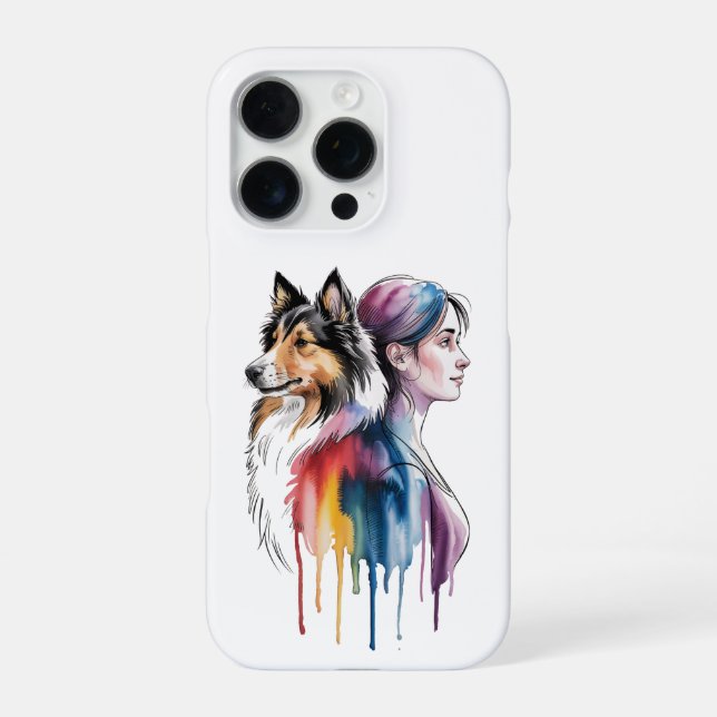 Coque iPhone Acuarela Canina Sheltie - Femenina (Verso)