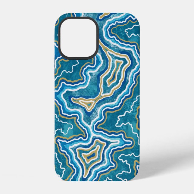 Coque iPhone Agate Graphique Bleu Or (Verso)